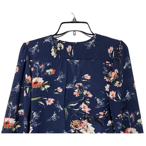 Fun2Fun Top Floral Split Neck Popover Blouse Navy Size Small NEW - Picture 7 of 11